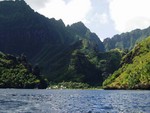 Baie de Vierges-Bay of Virgins. The only safe anchorage on the island.  About 11 islands comprise the Marquesas, 6 of which are inhabited. Fatu Hiva is the most remote due to the lack of a landing strip for airplanes. 