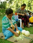 Eddie's aunt, Felicity peeling breadfruit for a demonstration put on for the cruise ship that came in. Yes, cruise ship. However, the people can sell their incredible wood tiki scuptures and other art to sucker foriegners willing to pay exorbitant prices. 