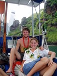 Kyler and Anne Teague on Windrose helped us manage the anchorage despite our nighttime arrival and welcomed us with pizza and beer.