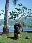 An old stone tiki. Before the Polynesians, who would wood carvers, these islands were populated by mysterious stone carvers who left traces everywhere, but little is known about them.